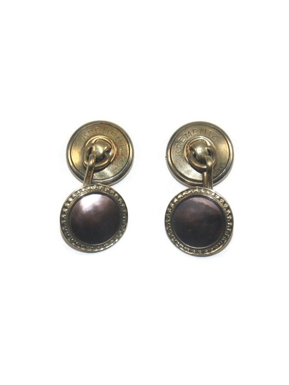 Antique Krementz Gold Plated & Abalone Double Round Cuff Links.